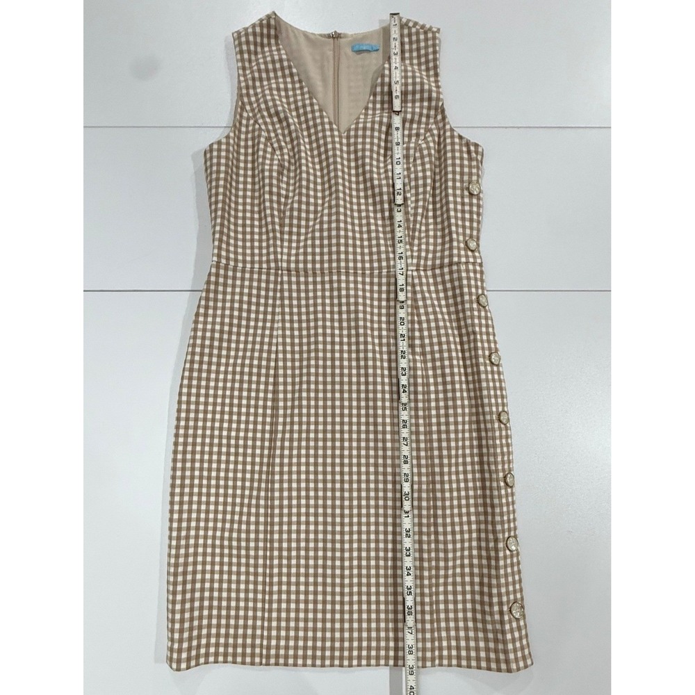 J. McLaughlin Tan Paulson Gingham Dress Stretch Knit Fabric Size 10 W529 - Picture 8 of 8